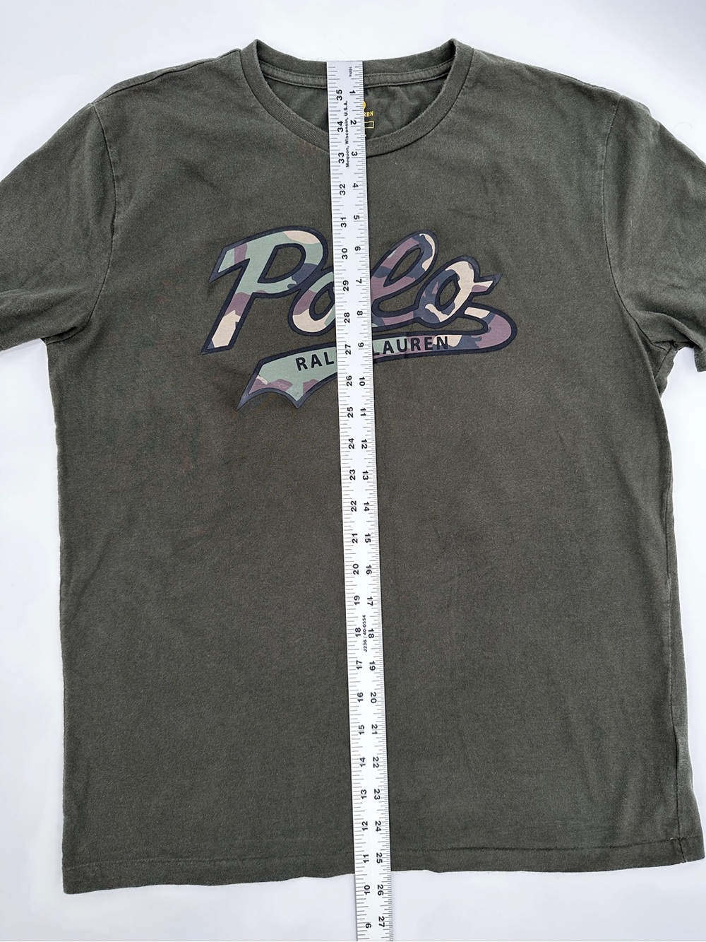 Polo Ralph Lauren Olive Green Camo Script Logo Graphic T Shirt Men's M - Picture 5 of 5